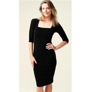 Cabe Cocktail Sheath Dress Women's Size 4 Black Square Neck 3/4 Sleeve